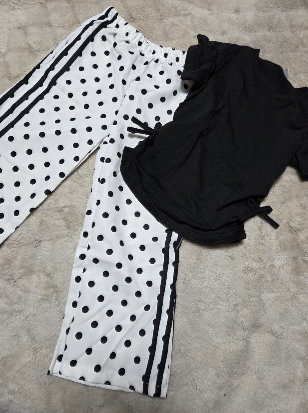 SHEIN Black & White Polka Dot Kids Wide-Leg Set